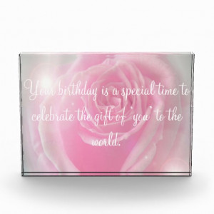 Happy Birthday Quotes & Pink Rose Acrylic Award
