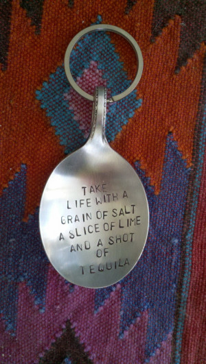 Stamped Spoon Keychain Tequila Saying Vintage Silverplated Keyring ...