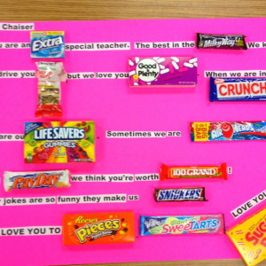 Teacher Appreciation poster using Candy Bars.
