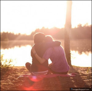 Sad, couple, hug, cute, water, sunset