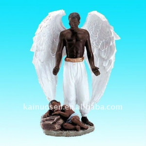 Black Male Guardian Angel with Child Sculpture