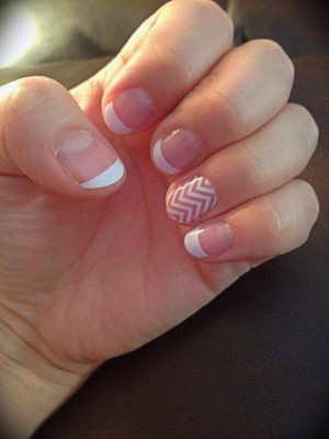 Jamberry Nails White Tip with White Chevron Accent Nail #frenchtip