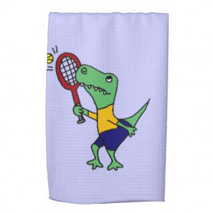 UV- Funny T-Rex Dinosaur Playing Tennis Cartoon Towels