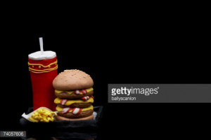 title clay model of fast food on tray on black background creative ...