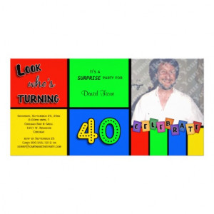 Colourful Look Whos Turning 40 Birthday Invite Personalised Photo Card