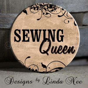 Sewing Queen, with flourish, tan
