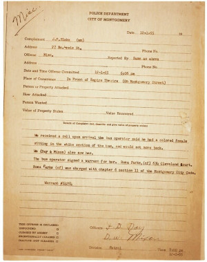 Rosa Park’s arrest record. A historic document, yet so very sad that ...