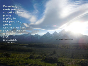 , Mountain Landscape with Peace Dove Clouds, Inspirational John Muir ...