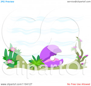 ... with a Pearl and Plants in the Sea - Royalty Free Vector Clipart