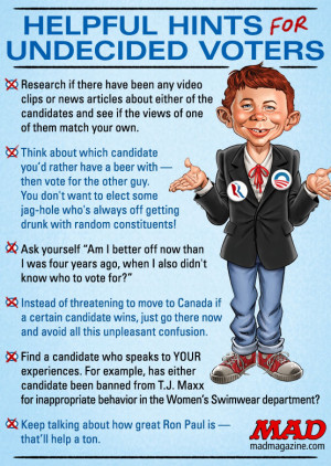 mad magazine the idiotical Helpful Hints for Undecided Voters ...