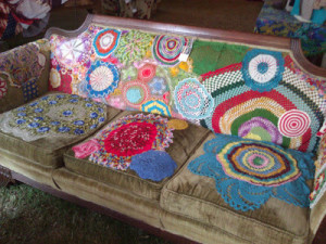 This is their granny's crocheted doily inspired sofa--very cool!