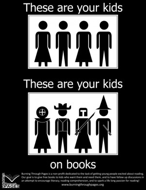 ... and white poster encouraging parents to share books with their kids