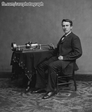 Thomas Edison with his second phonograph