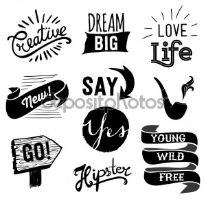 ... hand drawn elements for design. Quotes and icons. - Stock Illustration