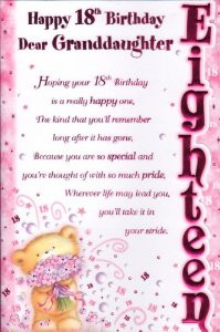 Granddaughter Birthday Card - Happy 18th Birthday Dear Granddaughter ...