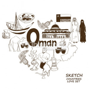 Oman symbols in heart shape concept Vector Art