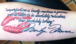 ... perfect tattoos check out this flowing script tattoo with red lips
