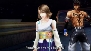 Yuna trying to reason with Tidus.