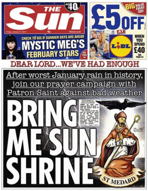 the sun takes an unusual approach to fend off rain urging readers to ...