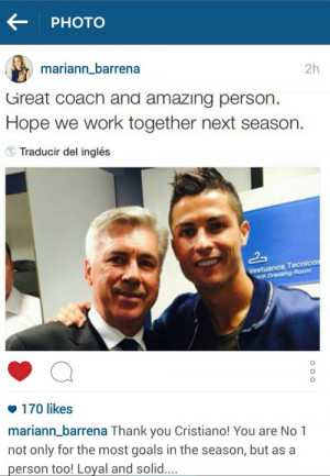 Carlo Ancelotti’s wife on instagram about Cristiano | 23.05.2015
