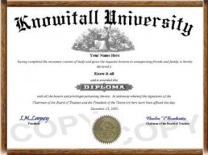 Know-it-all Diploma - A diploma to be awarded to a know-it-all person!