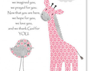 You Were Born Gray and Pink Giraffe Nursery Quote Print Bird Baby Girl ...