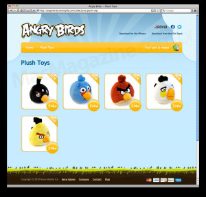 pré-venda de bichinhos de pelúcia e gadgets do jogo Angry Birds