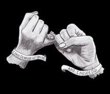 black and white, love, pinky promise, quote, sad, text, words