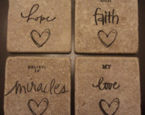 Natural Rustic Stone Motivational Q uote Miracles Hope Faith Love ...