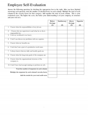 Employee Self Evaluation Form Template