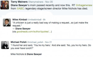 Diane Sawyer Mourns At Mike Nichols’ Memorial