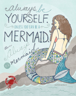 ... Mermaid - Instant Download - DIY Print - Digital Illustration - Beach