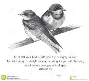 ... birds on a wire, along with a Bible text from the book of Zephaniah