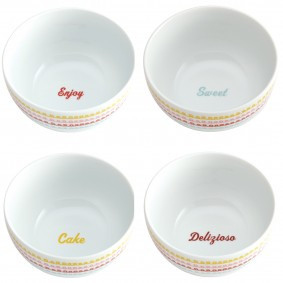 Cake Boss 4-Piece Ice Cream Bowl Set, 'Icing' Pattern with Quotes