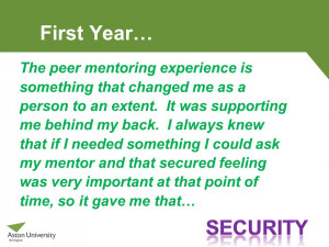 First Year… The peer mentoring experience is something that changed ...