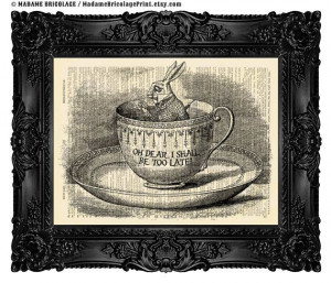 WHITE RABBIT Quote Alice in Wonderland Quote Art Print On Vintage ...