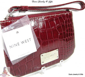 Nine West Wristlet Crocodile Patent Deep Red Pepper Eve
