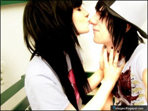 Kissing, emo-couple, cute, love