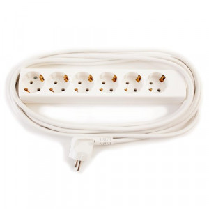 ... Cable. Schuko Extension Lead. 6 Gang, White, (for Continental Europe