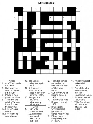 Baseball Crossword Puzzle : 1950's Baseball (Printer Friendly Version)