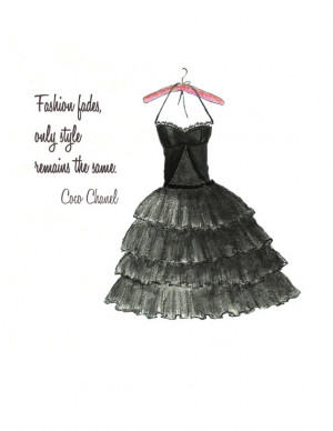 Watercolor Black Ruffle Dress Fashion Illustration- Chanel Quote ...