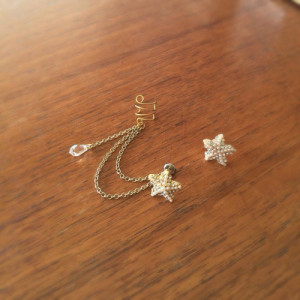 Gold crystal starfish ear cuff earrings