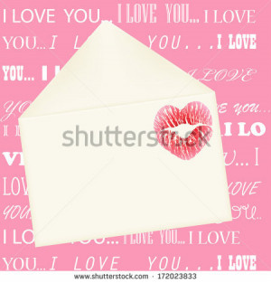 ... print on the envelope on pint background with I love you message