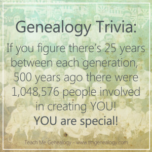Genealogy Trivia: 500 years ago there were 1,048,576 people involved ...