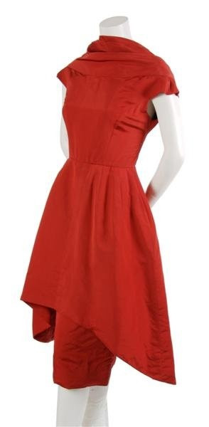 Pauline Trigere Red Silk Sculptural Dress,1950's