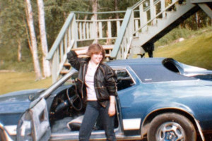 Palin with her blue car back in the day.