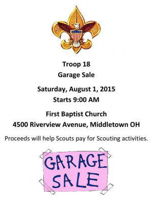 Troop 18 Garage Sale 8/1/15