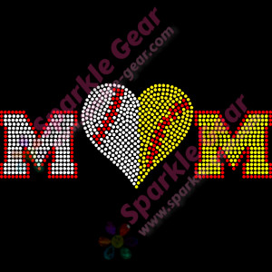 This Split Softball Baseball Heart Mom bling design is 9.2 inches wide ...