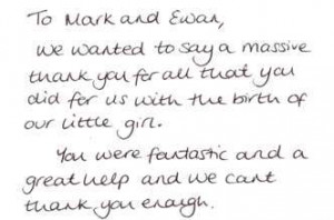 Thank you card with writing 320x220