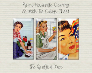 Vintage Retro Housewives Cleaning Digital Domino 1x2 Collage Sheet ...